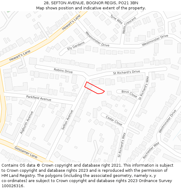 28, SEFTON AVENUE, BOGNOR REGIS, PO21 3BN: Location map and indicative extent of plot