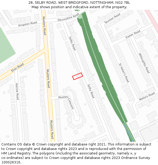 28, SELBY ROAD, WEST BRIDGFORD, NOTTINGHAM, NG2 7BL: Location map and indicative extent of plot