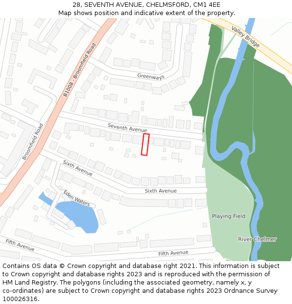 28, SEVENTH AVENUE, CHELMSFORD, CM1 4EE: Location map and indicative extent of plot