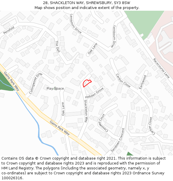 28, SHACKLETON WAY, SHREWSBURY, SY3 8SW: Location map and indicative extent of plot