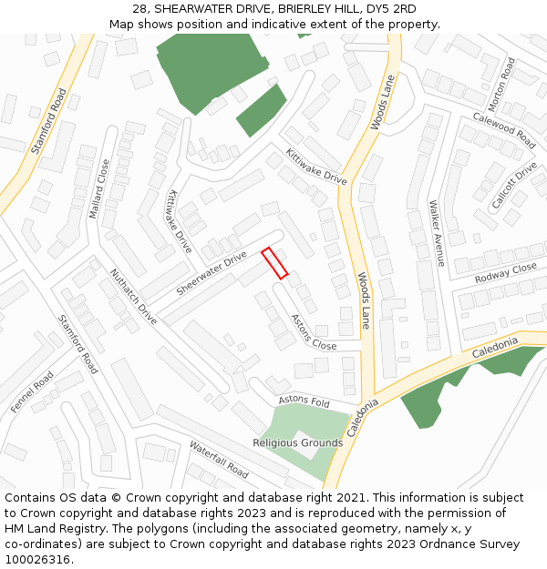 28, SHEARWATER DRIVE, BRIERLEY HILL, DY5 2RD: Location map and indicative extent of plot