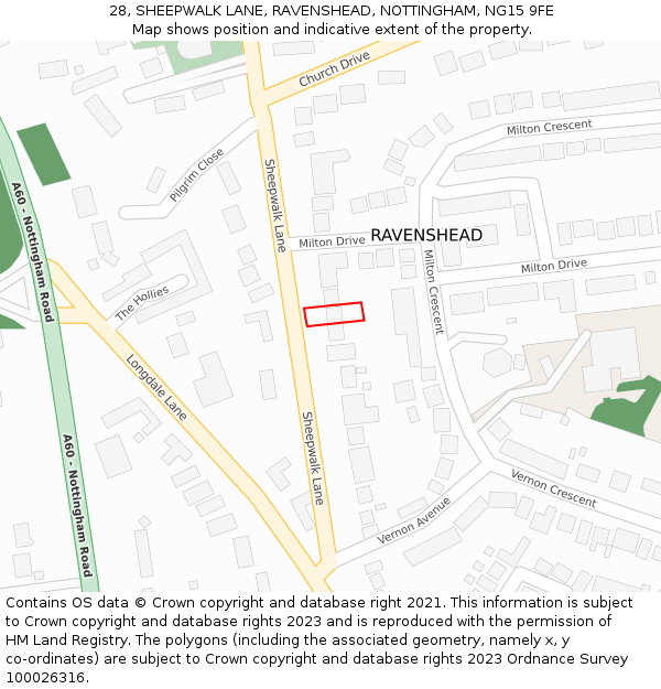 28, SHEEPWALK LANE, RAVENSHEAD, NOTTINGHAM, NG15 9FE: Location map and indicative extent of plot
