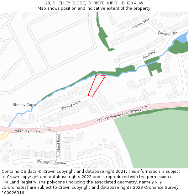 28, SHELLEY CLOSE, CHRISTCHURCH, BH23 4HW: Location map and indicative extent of plot