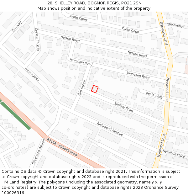 28, SHELLEY ROAD, BOGNOR REGIS, PO21 2SN: Location map and indicative extent of plot