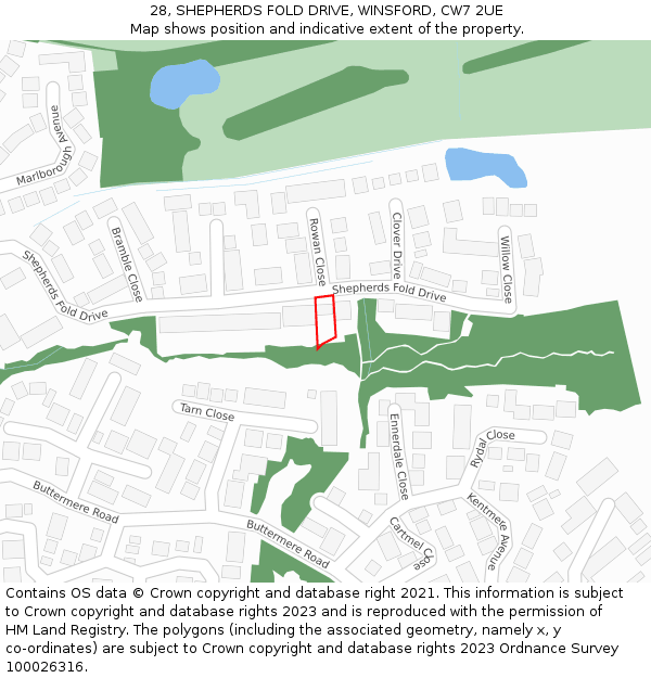 28, SHEPHERDS FOLD DRIVE, WINSFORD, CW7 2UE: Location map and indicative extent of plot
