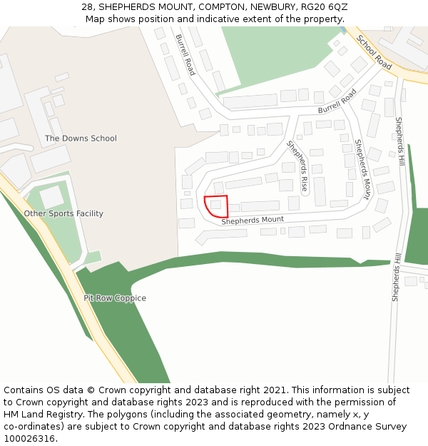28, SHEPHERDS MOUNT, COMPTON, NEWBURY, RG20 6QZ: Location map and indicative extent of plot