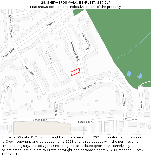 28, SHEPHERDS WALK, BENFLEET, SS7 2LP: Location map and indicative extent of plot