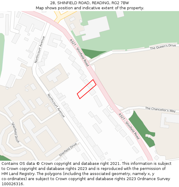 28, SHINFIELD ROAD, READING, RG2 7BW: Location map and indicative extent of plot