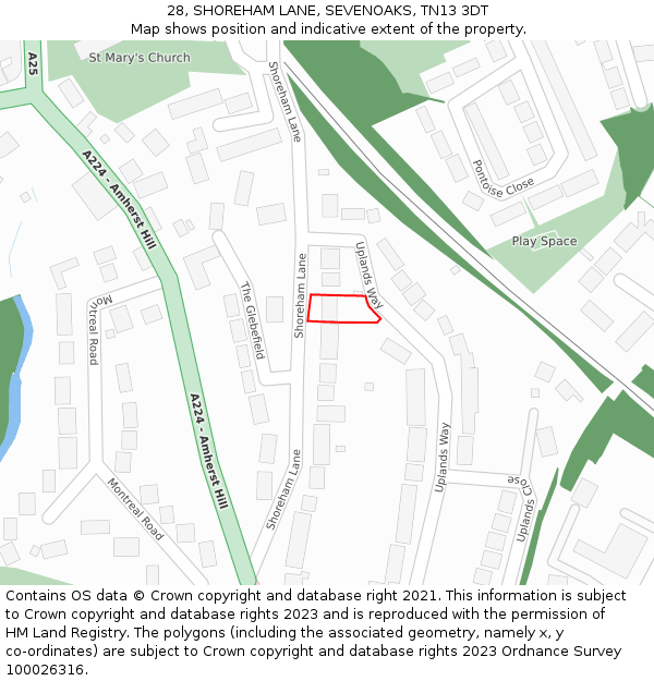 28, SHOREHAM LANE, SEVENOAKS, TN13 3DT: Location map and indicative extent of plot
