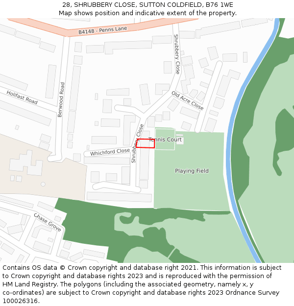 28, SHRUBBERY CLOSE, SUTTON COLDFIELD, B76 1WE: Location map and indicative extent of plot