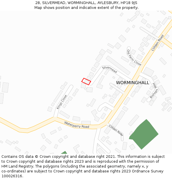 28, SILVERMEAD, WORMINGHALL, AYLESBURY, HP18 9JS: Location map and indicative extent of plot