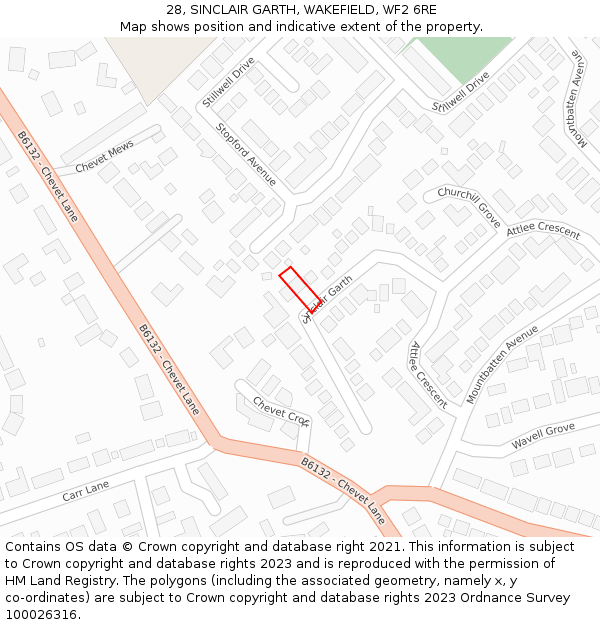 28, SINCLAIR GARTH, WAKEFIELD, WF2 6RE: Location map and indicative extent of plot