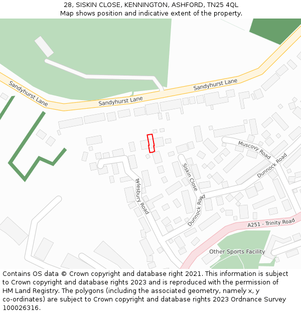 28, SISKIN CLOSE, KENNINGTON, ASHFORD, TN25 4QL: Location map and indicative extent of plot