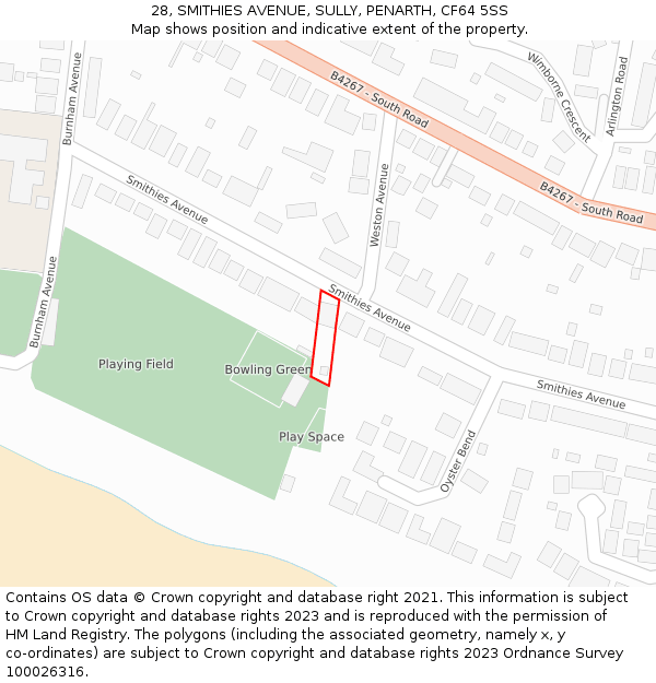 28, SMITHIES AVENUE, SULLY, PENARTH, CF64 5SS: Location map and indicative extent of plot