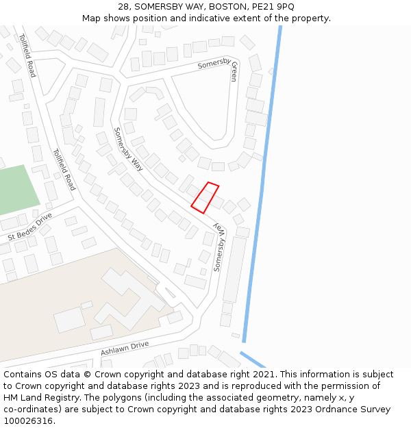 28, SOMERSBY WAY, BOSTON, PE21 9PQ: Location map and indicative extent of plot