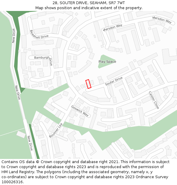 28, SOUTER DRIVE, SEAHAM, SR7 7WT: Location map and indicative extent of plot