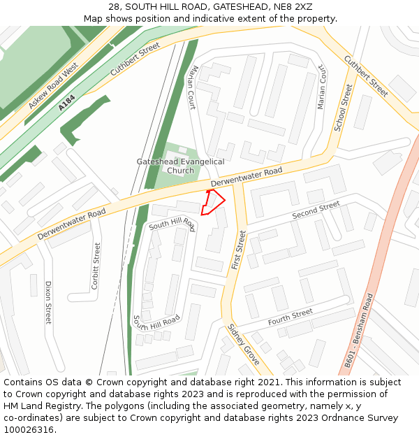 28, SOUTH HILL ROAD, GATESHEAD, NE8 2XZ: Location map and indicative extent of plot