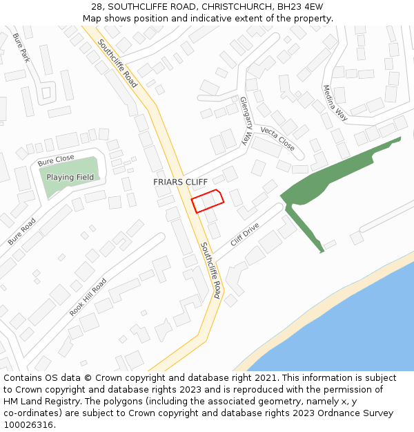 28, SOUTHCLIFFE ROAD, CHRISTCHURCH, BH23 4EW: Location map and indicative extent of plot