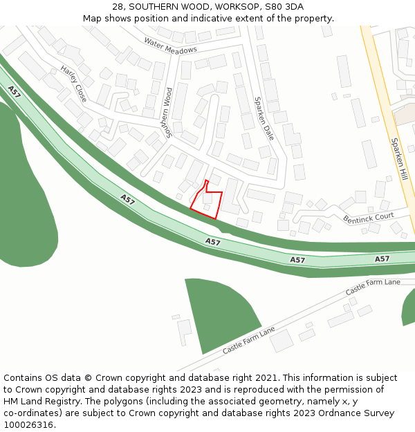 28, SOUTHERN WOOD, WORKSOP, S80 3DA: Location map and indicative extent of plot