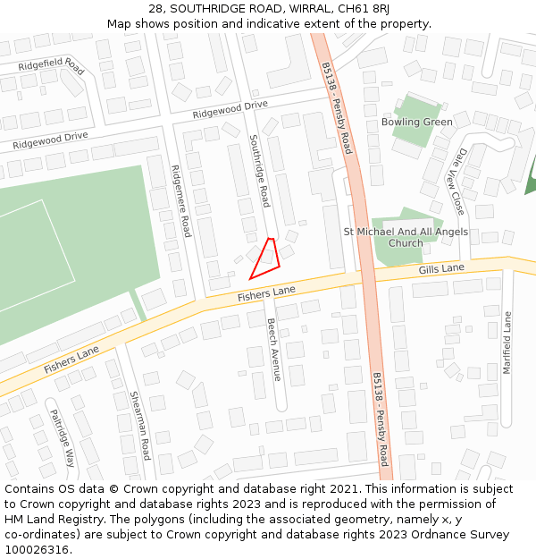 28, SOUTHRIDGE ROAD, WIRRAL, CH61 8RJ: Location map and indicative extent of plot