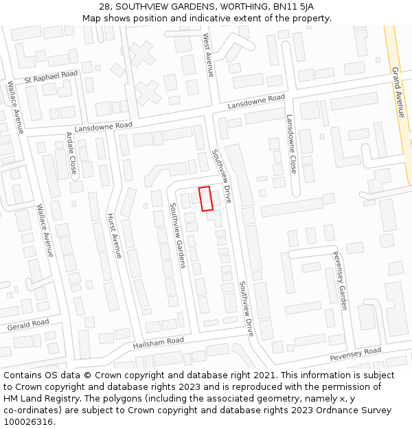 28, SOUTHVIEW GARDENS, WORTHING, BN11 5JA: Location map and indicative extent of plot