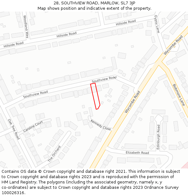 28, SOUTHVIEW ROAD, MARLOW, SL7 3JP: Location map and indicative extent of plot