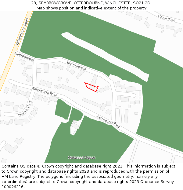 28, SPARROWGROVE, OTTERBOURNE, WINCHESTER, SO21 2DL: Location map and indicative extent of plot