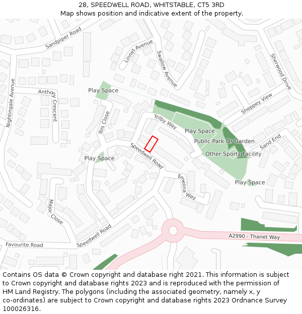 28, SPEEDWELL ROAD, WHITSTABLE, CT5 3RD: Location map and indicative extent of plot