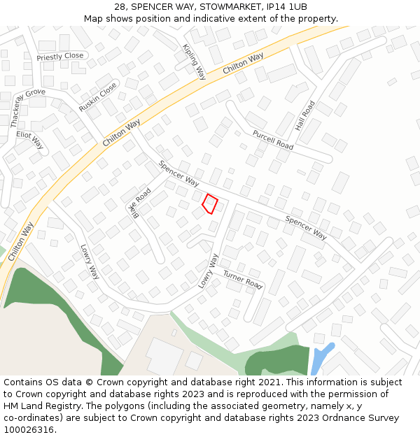 28, SPENCER WAY, STOWMARKET, IP14 1UB: Location map and indicative extent of plot