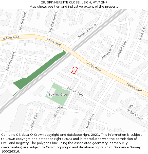 28, SPINNERETTE CLOSE, LEIGH, WN7 2HP: Location map and indicative extent of plot