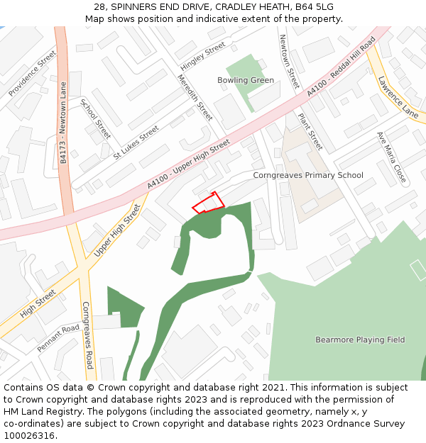 28, SPINNERS END DRIVE, CRADLEY HEATH, B64 5LG: Location map and indicative extent of plot