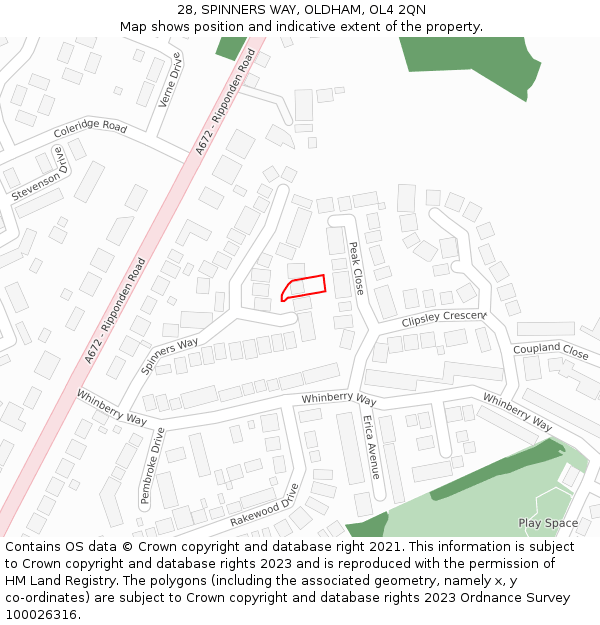 28, SPINNERS WAY, OLDHAM, OL4 2QN: Location map and indicative extent of plot