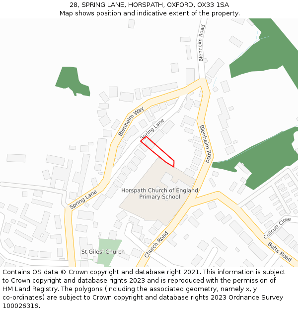 28, SPRING LANE, HORSPATH, OXFORD, OX33 1SA: Location map and indicative extent of plot