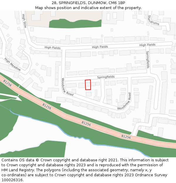 28, SPRINGFIELDS, DUNMOW, CM6 1BP: Location map and indicative extent of plot