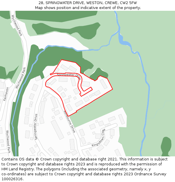 28, SPRINGWATER DRIVE, WESTON, CREWE, CW2 5FW: Location map and indicative extent of plot