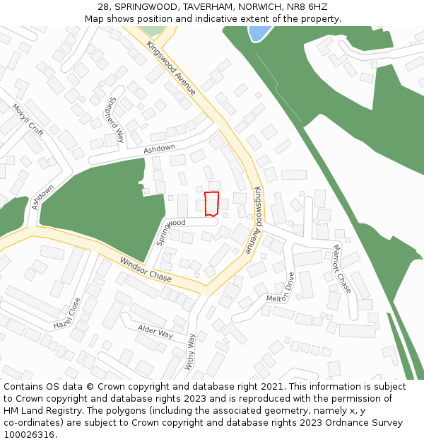 28, SPRINGWOOD, TAVERHAM, NORWICH, NR8 6HZ: Location map and indicative extent of plot