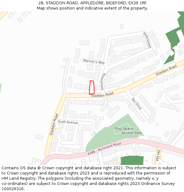 28, STADDON ROAD, APPLEDORE, BIDEFORD, EX39 1RF: Location map and indicative extent of plot