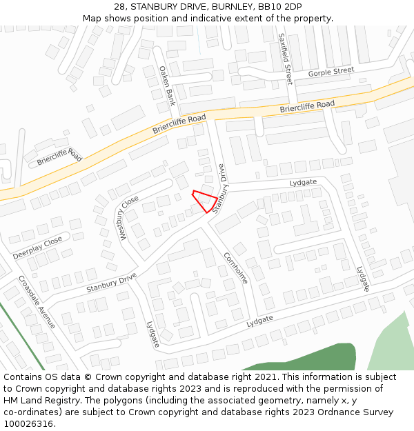 28, STANBURY DRIVE, BURNLEY, BB10 2DP: Location map and indicative extent of plot