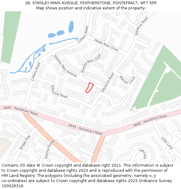 28, STANLEY MAIN AVENUE, FEATHERSTONE, PONTEFRACT, WF7 5PR: Location map and indicative extent of plot