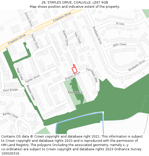 28, STAPLES DRIVE, COALVILLE, LE67 4GB: Location map and indicative extent of plot