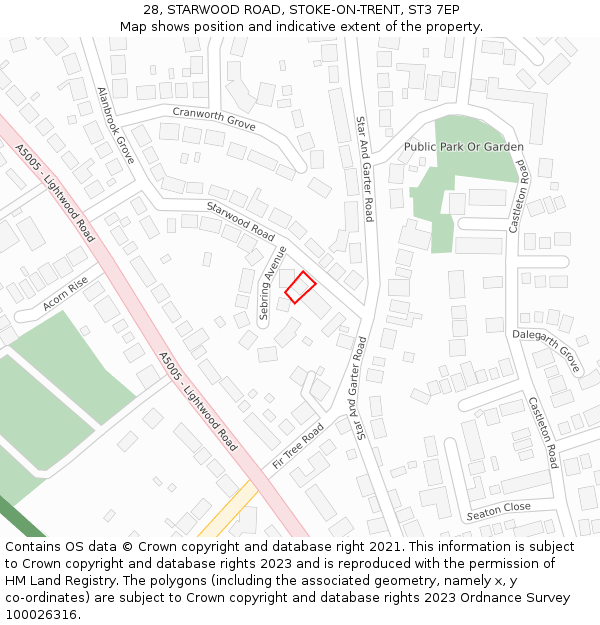 28, STARWOOD ROAD, STOKE-ON-TRENT, ST3 7EP: Location map and indicative extent of plot