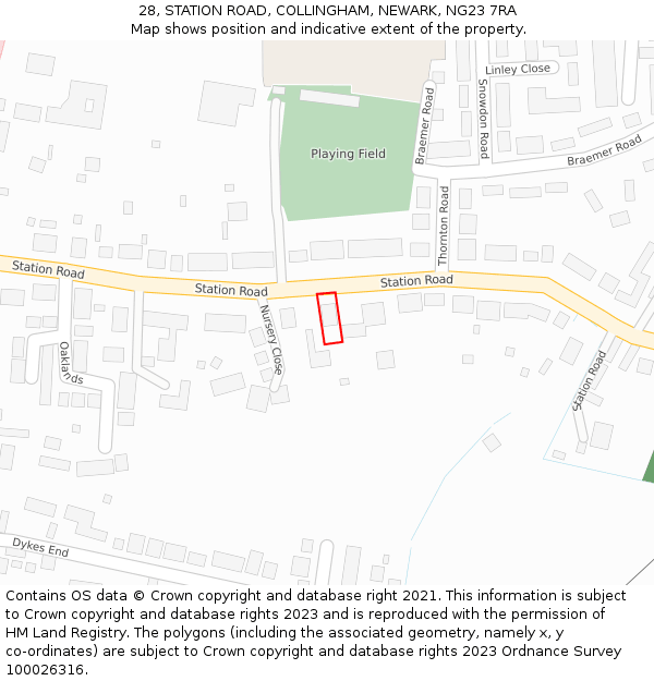 28, STATION ROAD, COLLINGHAM, NEWARK, NG23 7RA: Location map and indicative extent of plot