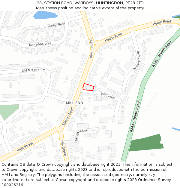 28, STATION ROAD, WARBOYS, HUNTINGDON, PE28 2TD: Location map and indicative extent of plot