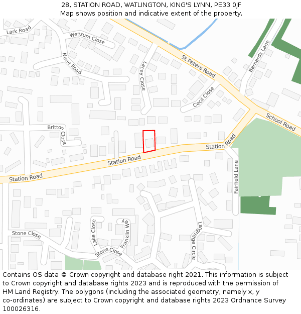 28, STATION ROAD, WATLINGTON, KING'S LYNN, PE33 0JF: Location map and indicative extent of plot