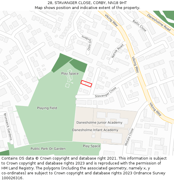 28, STAVANGER CLOSE, CORBY, NN18 9HT: Location map and indicative extent of plot