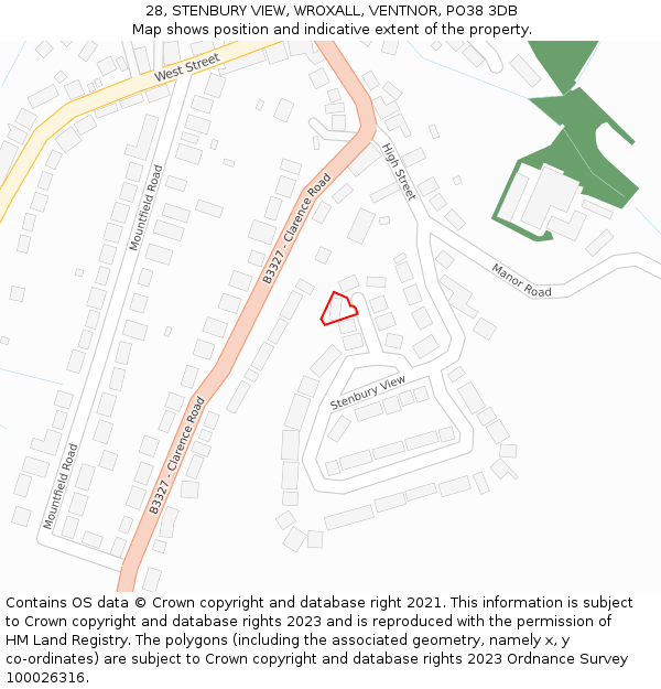 28, STENBURY VIEW, WROXALL, VENTNOR, PO38 3DB: Location map and indicative extent of plot