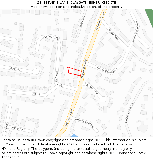 28, STEVENS LANE, CLAYGATE, ESHER, KT10 0TE: Location map and indicative extent of plot