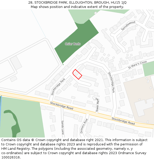 28, STOCKBRIDGE PARK, ELLOUGHTON, BROUGH, HU15 1JQ: Location map and indicative extent of plot