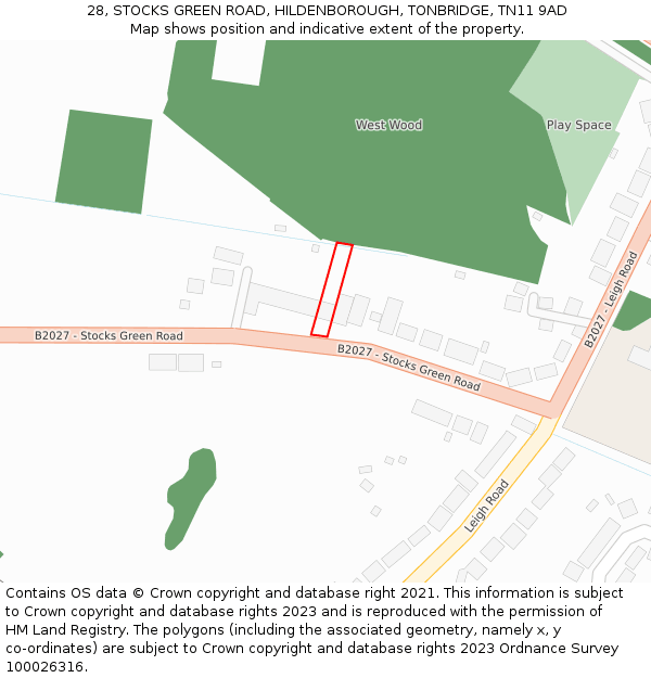 28, STOCKS GREEN ROAD, HILDENBOROUGH, TONBRIDGE, TN11 9AD: Location map and indicative extent of plot