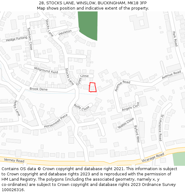 28, STOCKS LANE, WINSLOW, BUCKINGHAM, MK18 3FP: Location map and indicative extent of plot